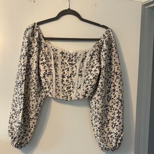 Altar'd State Black and Cream Floral Blouse